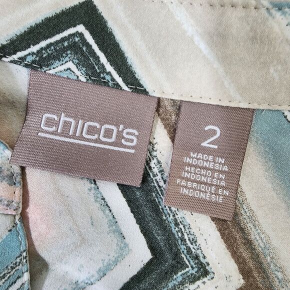 Chico's Womens Top Size 2 Large Watercolor Chevron Roll Tab Long Sleeve Pullover - Picture 8 of 8